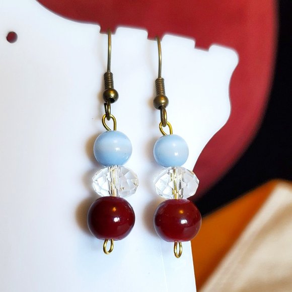 Bronze Hook Glass Bead and Cat's Eye Bead Earrings - Picture 1 of 3